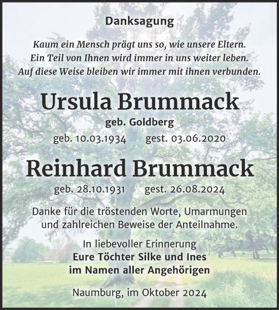 Traueranzeige von Ursula und Reinhard Brummack von Naumburger Tageblatt