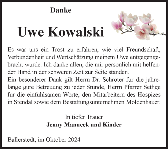 Traueranzeige von Uwe Kowalski von Volksstimme Altmark Ost