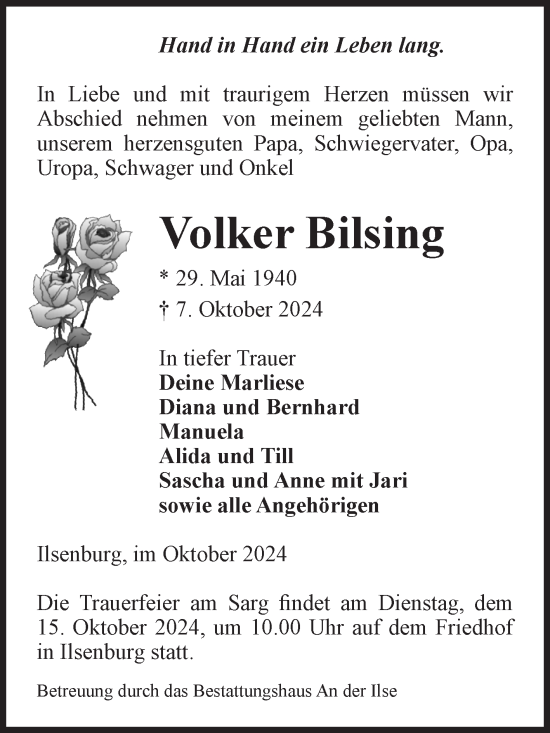 Traueranzeige von Volker Bilsing von Volksstimme Wernigerode