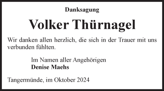 Traueranzeige von Volker Thürnagel von Volksstimme Altmark Ost