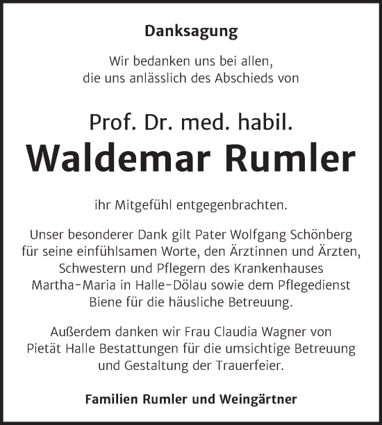 Traueranzeige von Waldemar Rumler von Mitteldeutsche Zeitung Halle/Saalkreis