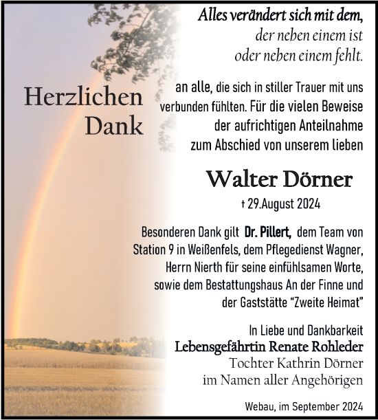 Traueranzeige von Walter Dörner von Super Sonntag Weißenfels