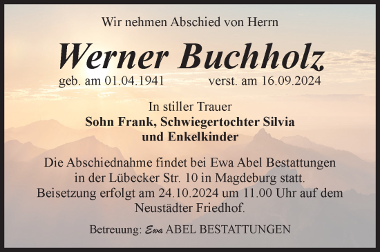 Traueranzeige von Werner Buchholz von Volksstimme Magdeburg