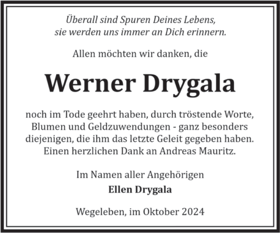 Traueranzeige von Werner Drygala von Volksstimme Halberstadt