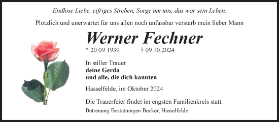 Traueranzeige von Werner Fechner von Volksstimme Wernigerode