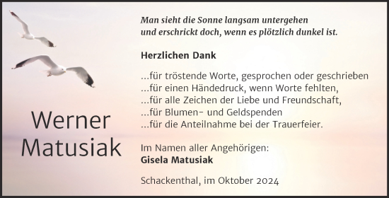 Traueranzeige von Werner Matusiak von Trauerkombi Aschersleben