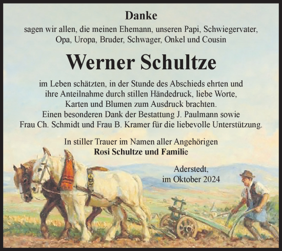 Traueranzeige von Werner Schultze von Volksstimme Halberstadt