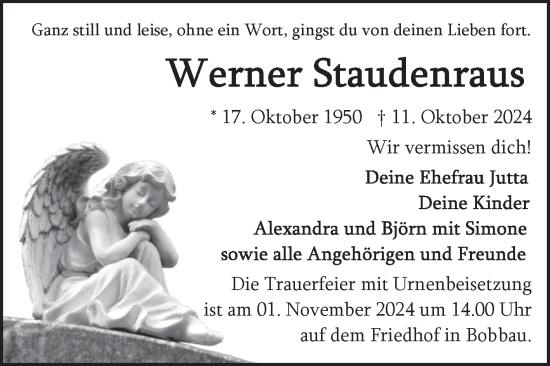 Traueranzeige von Werner Staudenraus von Trauerkombi Bitterfeld