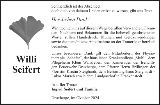 Traueranzeige von Willi Seifert von Volksstimme Oschersleben/Wanzleben