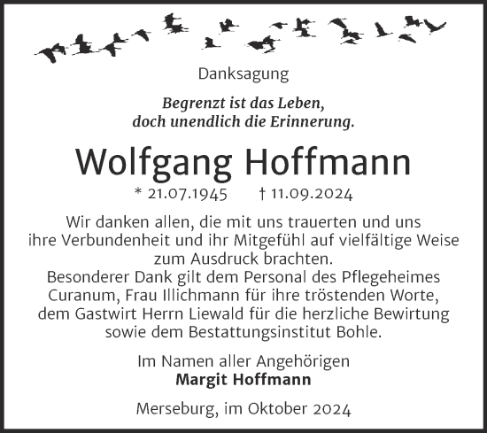 Traueranzeige von Wolfgang Hoffmann von Trauerkombi Merseburg
