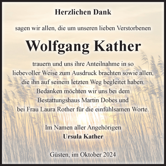 Traueranzeige von Wolfgang Kather von Volksstimme Staßfurt