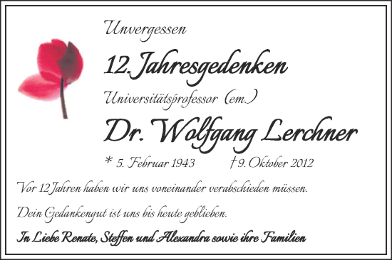Traueranzeige von Wolfgang Lerchner von Mitteldeutsche Zeitung Halle/Saalkreis