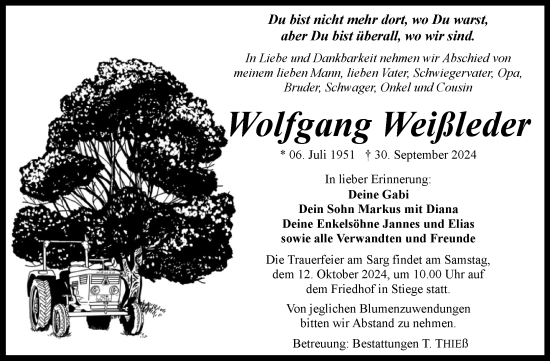 Traueranzeige von Wolfgang Weißleder von Volksstimme Wernigerode