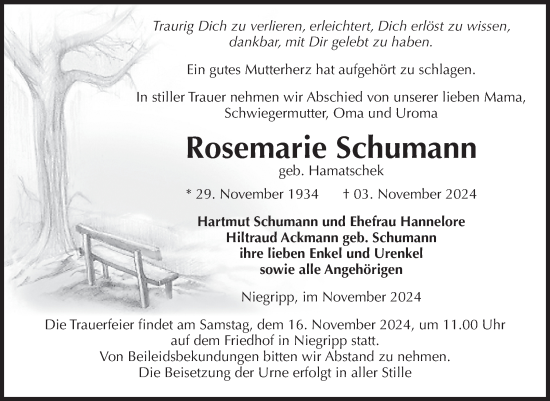 Traueranzeige von Rosemarie Schumann von Volksstimme Burg/Genthin