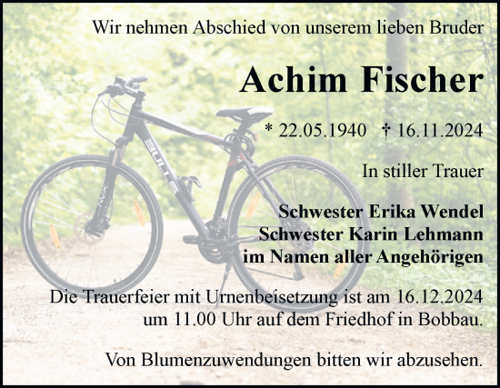 Traueranzeige von Achim Fischer von Trauerkombi Bitterfeld