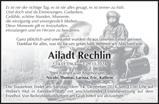 Traueranzeige von Ailadt Rechlin von Volksstimme Haldensleben/Wolmirstedt