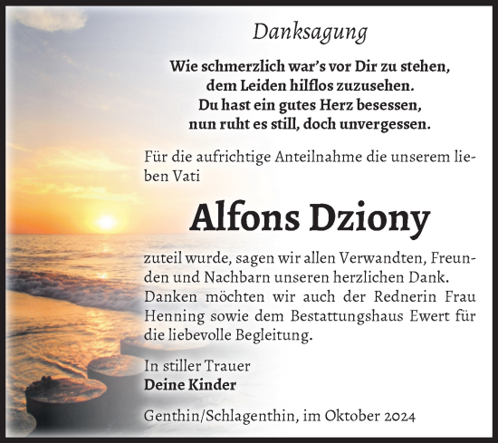 Traueranzeige von Alfons Dziony 