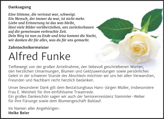 Traueranzeige von Alfred Funke von Trauerkombi Aschersleben