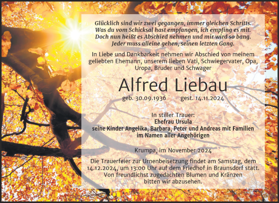Traueranzeige von Alfred Liebau von Trauerkombi Merseburg