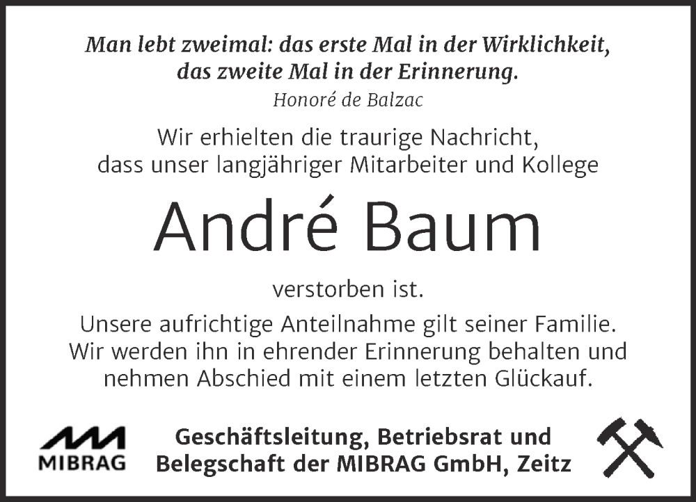  Traueranzeige für Andre Baum vom 16.11.2024 aus Super Sonntag Weißenfels