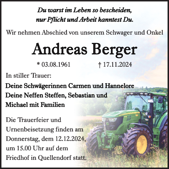 Traueranzeige von Andreas Berger von Trauerkombi Köthen
