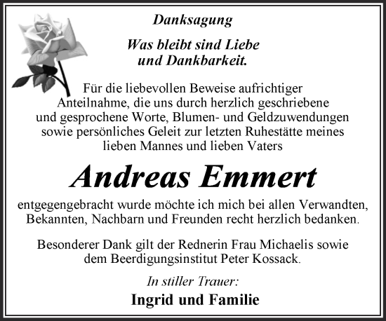 Traueranzeige von Andreas Emmert von Trauerkombi Dessau