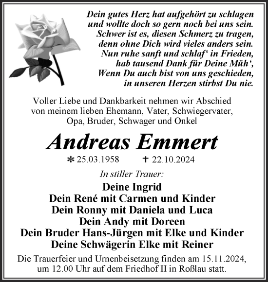 Traueranzeige von Andreas Emmert von Trauerkombi Dessau
