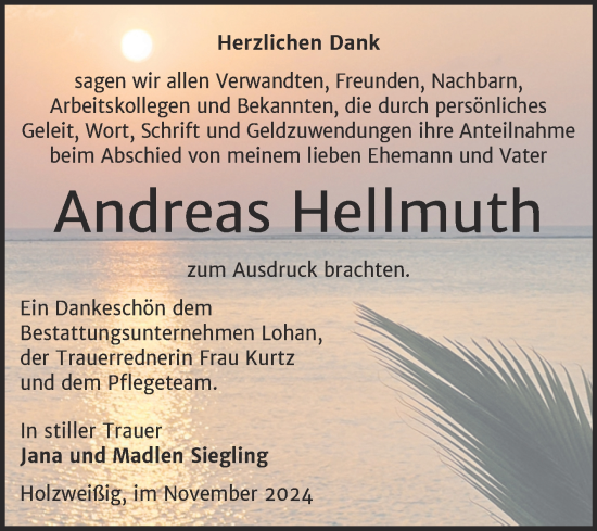 Traueranzeige von Andreas Hellmuth von Trauerkombi Bitterfeld