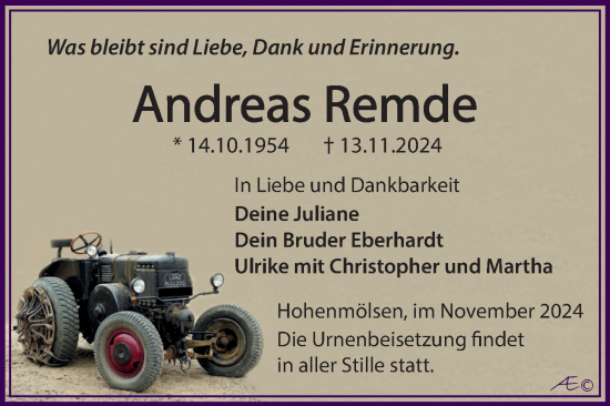 Traueranzeige von Andreas Remde von Trauerkombi Weißenfels