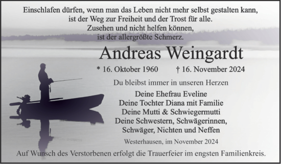 Traueranzeige von Andreas Weingardt von Trauerkombi Quedlinburg