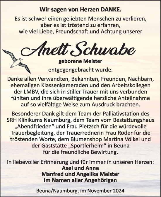 Traueranzeige von Anett Schwabe von Trauerkombi Merseburg