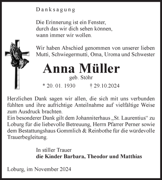 Traueranzeige von Anna Müller von Volksstimme Zerbst