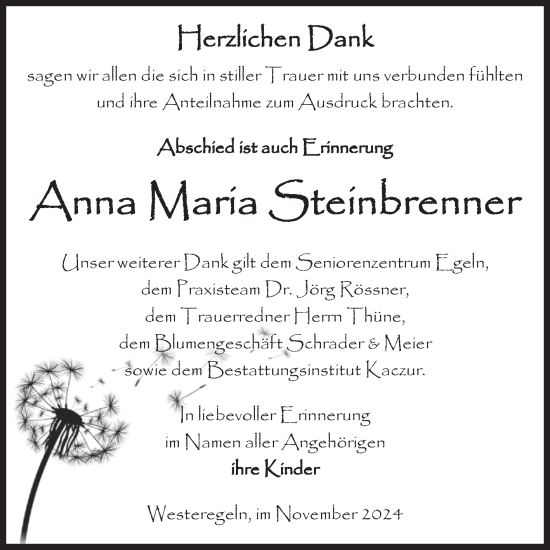 Traueranzeige von Anna Maria Steinbrenner 