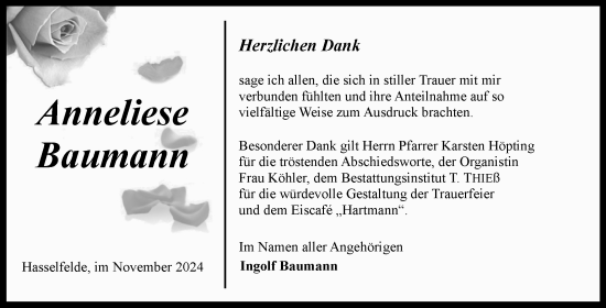 Traueranzeige von Anneliese Baumann von Volksstimme Wernigerode