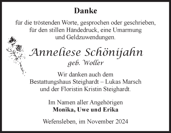 Traueranzeige von Anneliese Schönjahn 