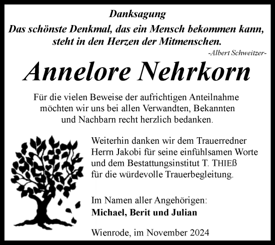 Traueranzeige von Annelore Nehrkorn von Volksstimme Wernigerode