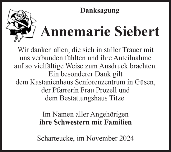 Traueranzeige von Annemarie Siebert von Volksstimme Burg/Genthin