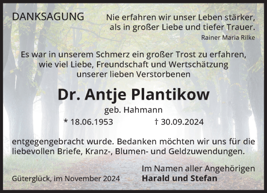 Traueranzeige von Antje Plantikow von Volksstimme Zerbst