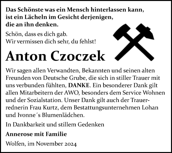 Traueranzeige von Anton Czoczek von Trauerkombi Bitterfeld