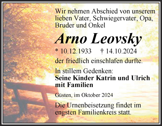 Traueranzeige von Arno Leovsky 