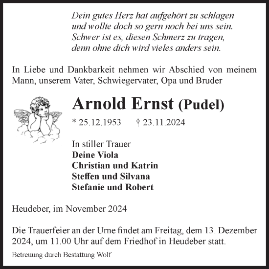Traueranzeige von Arnold Ernst von Volksstimme Wernigerode