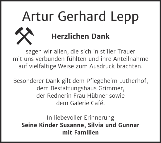 Traueranzeige von Artur Gerhard Lepp von Trauerkombi Mansfelder Land