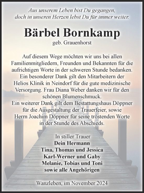 Traueranzeige von Bärbel Bornkamp von Volksstimme Oschersleben/Wanzleben