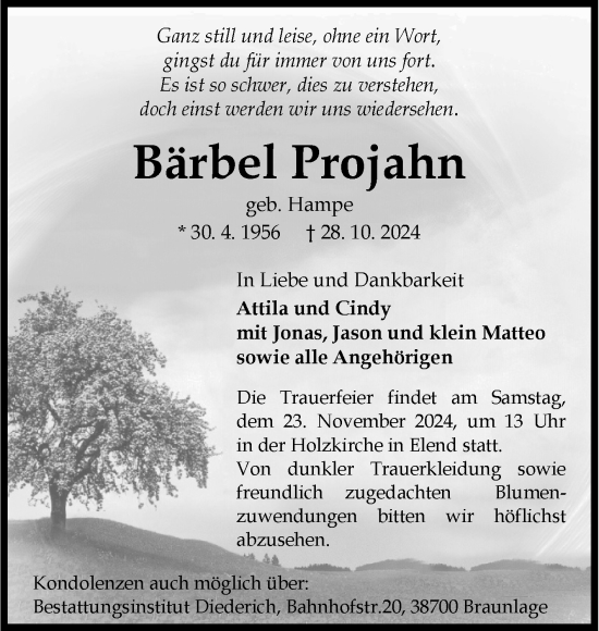 Traueranzeige von Bärbel Projahn von Volksstimme Wernigerode