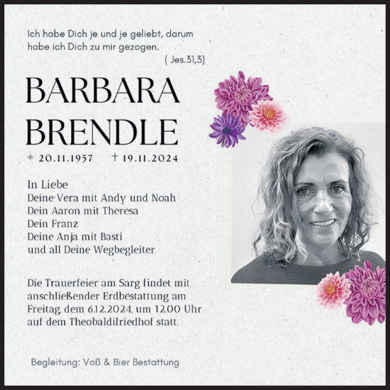 Traueranzeige von Barbara Brendle von Volksstimme Wernigerode