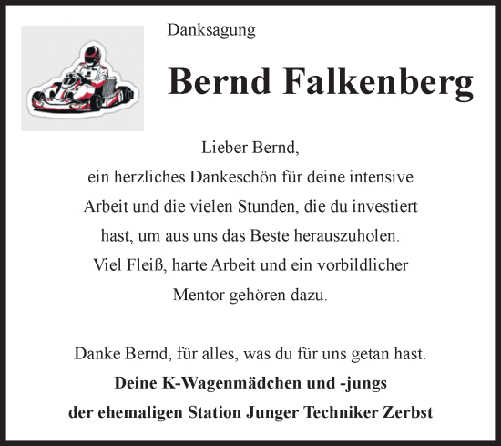 Traueranzeige von Bernd Falkenberg von Volksstimme Zerbst
