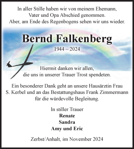 Traueranzeige von Bernd Falkenberg von Volksstimme Zerbst
