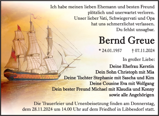 Traueranzeige von Bernd Greue von Trauerkombi Köthen