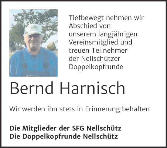 Traueranzeige von Bernd Harnisch von Trauerkombi Weißenfels