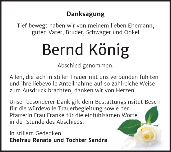 Traueranzeige von Bernd König von Trauerkombi Dessau